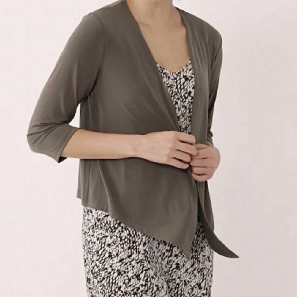 New Kim & Co Olive Lightweight Open Front Brazil Knit Cardigan Size Small bin 4D